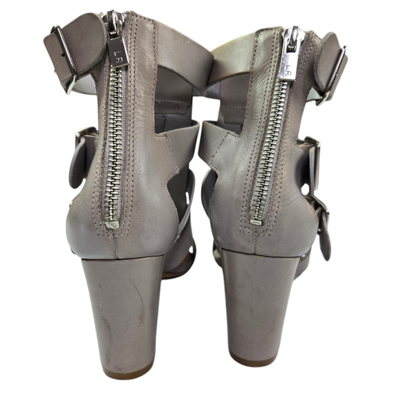 Loeffler Randall Gladiator Block Heels Size 7 Gray Buckle Leather - Picture 4 of 10